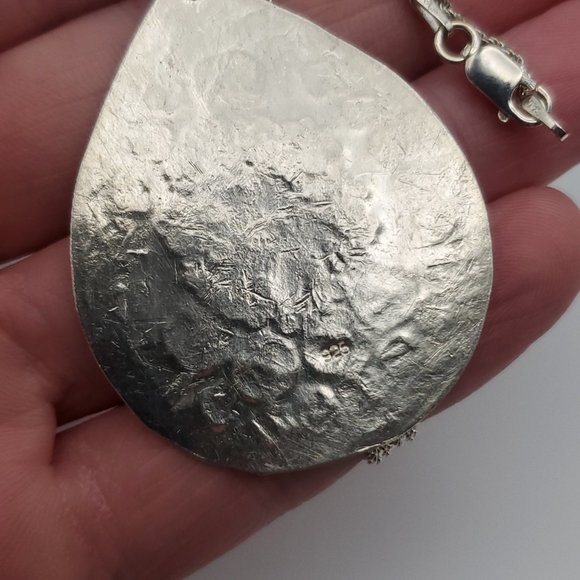 30 Inch 925 Sterling Silver Beautiful Carved Floral Large Pendant Necklace - Picture 4 of 7